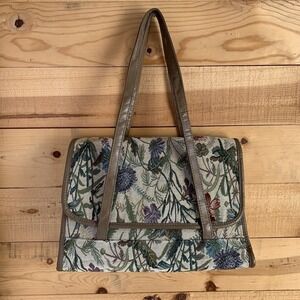 Botanical‎ Floral Shoulder Bag Satchel Tapestry Carpet Faux Leather Cottagecore